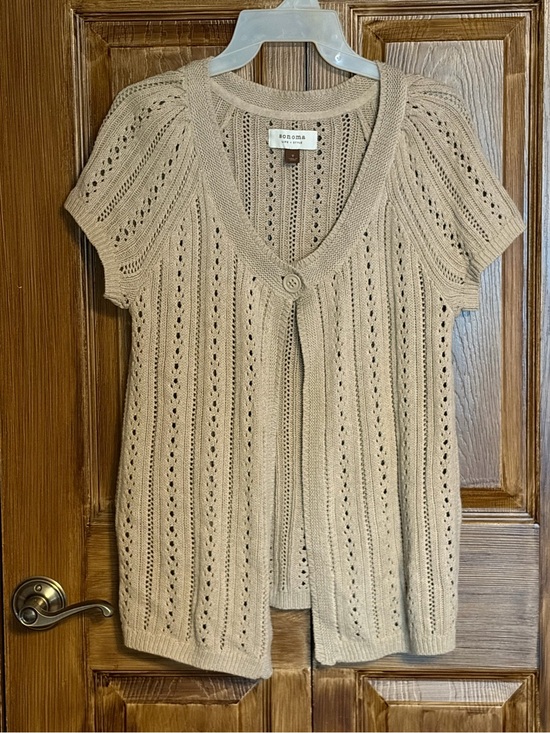 Sonoma Tops - Sonoma Open Knit Short Sleeve Cardigan in Light Beige